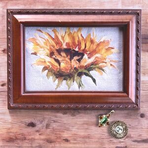 Vintage Revamped Sankyo Wooden Music Jewelry Trinket Box Sunflower Appliqué